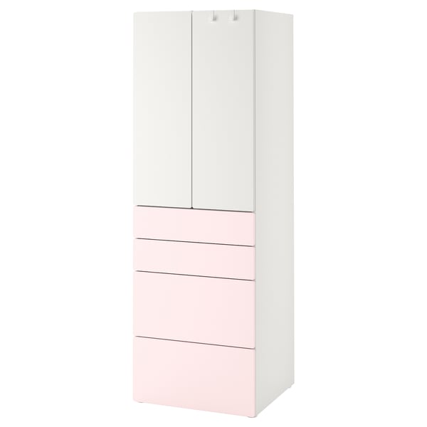 SMÅSTAD / PLATSA wardrobe, white pale pink/with 4 drawers, 60x42x181 cm