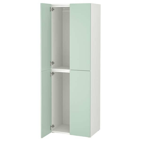SMÅSTAD / PLATSA wardrobe, white light green/with 2 clothes rails, 60x42x181 cm