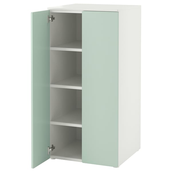 SMÅSTAD / PLATSA wardrobe, white light green/with 3 shelves, 60x57x123 cm