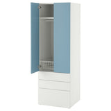 SMÅSTAD / PLATSA wardrobe, white blue/with 3 drawers, 60x57x181 cm