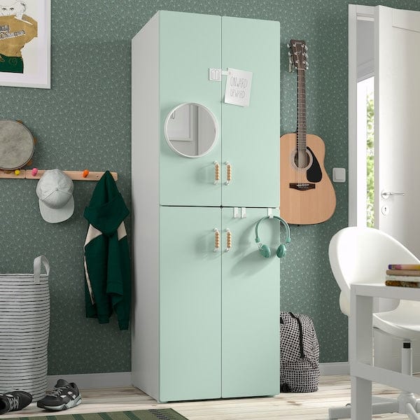 Ikea SMÅSTAD / PLATSA - Wardrobe, white light green/with 2 clothes rails, 60x57x181 cm