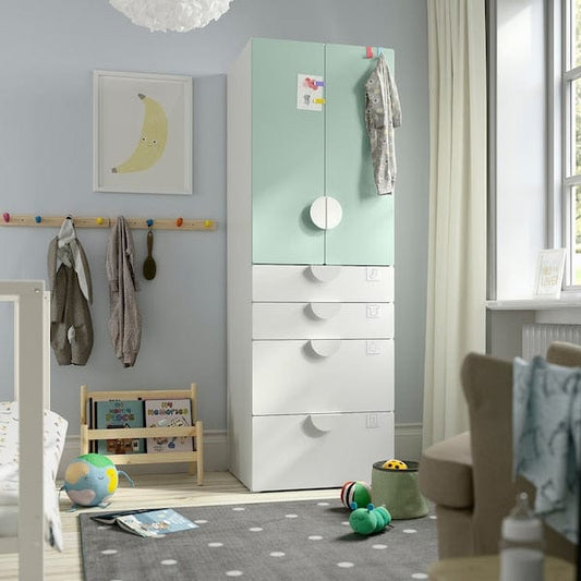 Ikea SMÅSTAD / PLATSA - Wardrobe, white light green/with 4 drawers, 60x57x181 cm