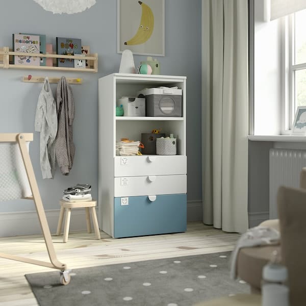 Ikea SMÅSTAD / PLATSA - Bookcase, white blue/with 3 drawers, 60x42x123 cm