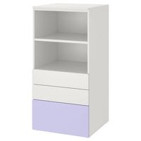 SMÅSTAD / PLATSA bookcase, white lilac/with 3 drawers, 60x57x123 cm