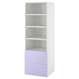 SMÅSTAD / PLATSA bookcase, white lilac/with 2 drawers, 60x57x181 cm