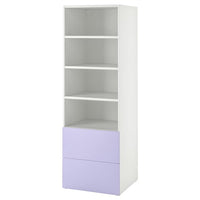SMÅSTAD / PLATSA bookcase, white lilac/with 2 drawers, 60x57x181 cm