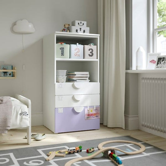 Ikea SMÅSTAD / PLATSA - Bookcase, white lilac/with 3 drawers, 60x57x123 cm