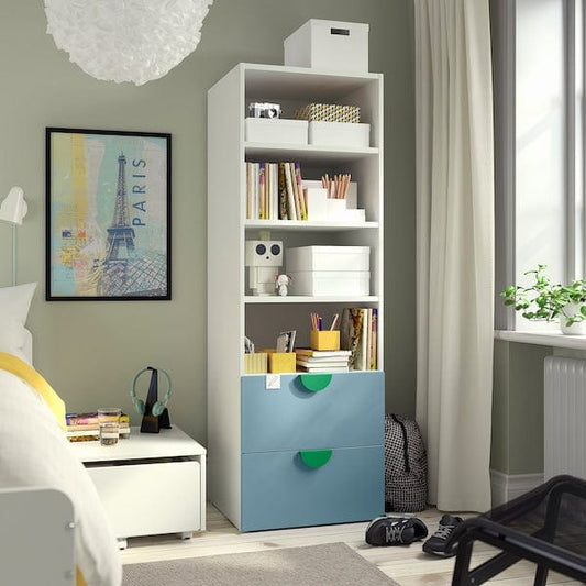 Ikea SMÅSTAD / PLATSA - Bookcase, white blue/with 2 drawers, 60x57x181 cm