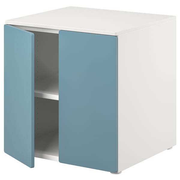 SMÅSTAD / PLATSA cabinet, white blue/with 1 shelf, 60x57x63 cm