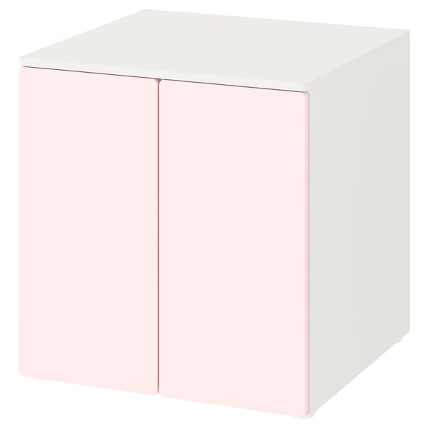 SMÅSTAD / PLATSA cabinet, white pale pink/with 1 shelf, 60x57x63 cm