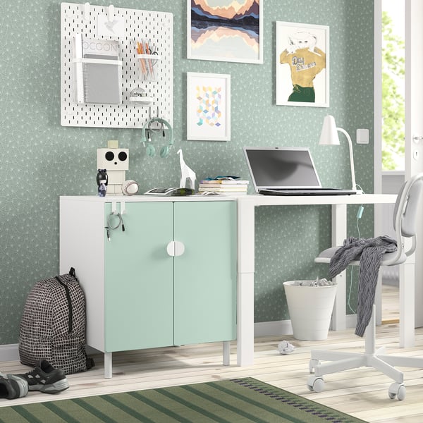 SMÅSTAD / PLATSA cabinet, white light green/with 1 shelf, 60x57x63 cm