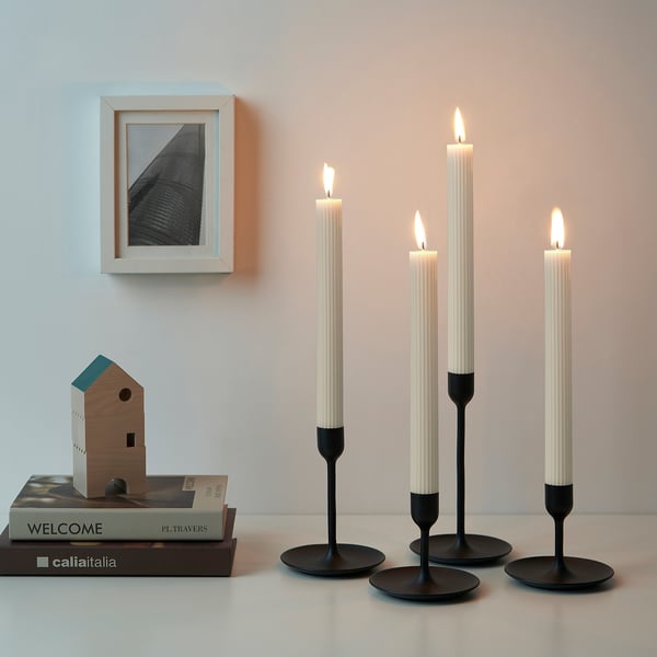 SMÖJTRÄD unscented chandelier candle, beige, 28 mm, 4 pack