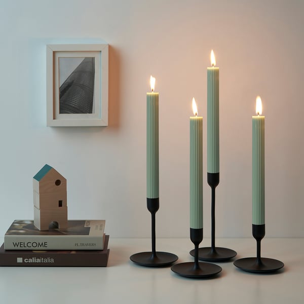 SMÖJTRÄD unscented chandelier candle, green, 25 cm