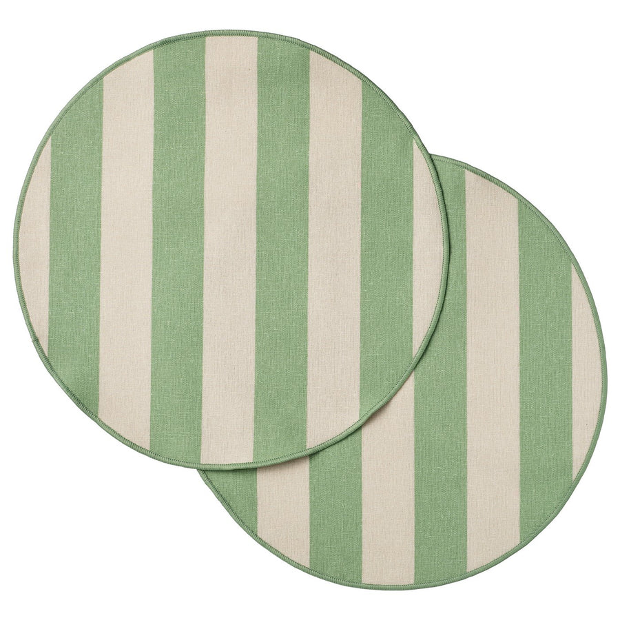 SMÖRFISK place mat, striped off-white/light green, 35 cm, 2 pack