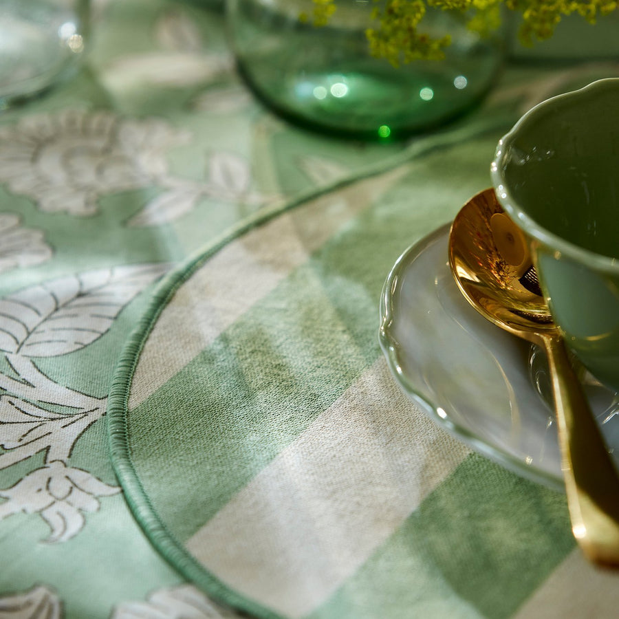 SMÖRFISK place mat, striped off-white/light green, 35 cm, 2 pack