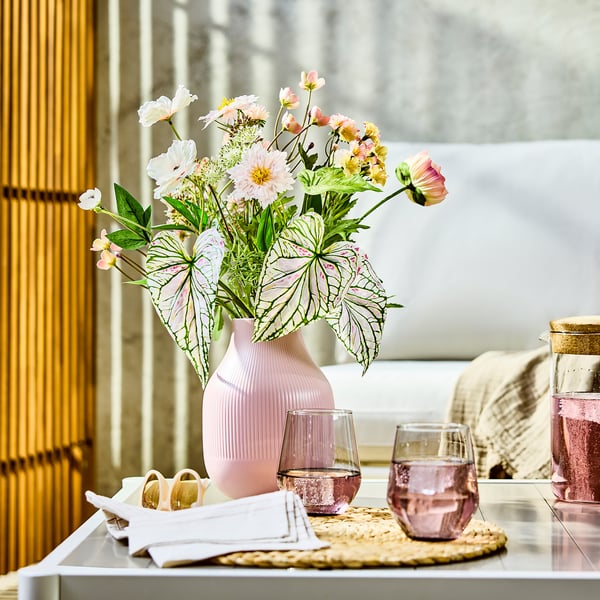 SMYCKA artificial bouquet, in/outdoor/pink/white, 60 cm