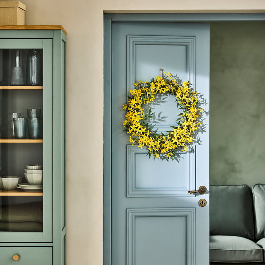 SMYCKA artificial wreath, in/outdoor/forsythia yellow, 50 cm