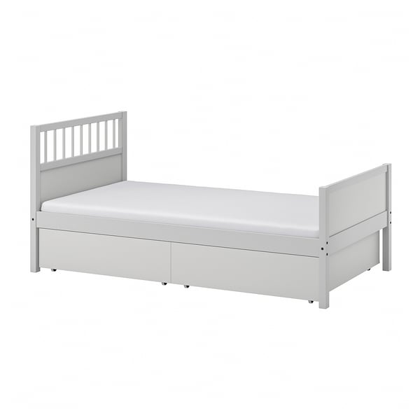 SMYGA bed frame with storage, light grey, 90x200 cm