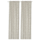 SNÖRUTA curtains, 1 pair, light grey-beige white/floral pattern with heading tape, 145x300 cm