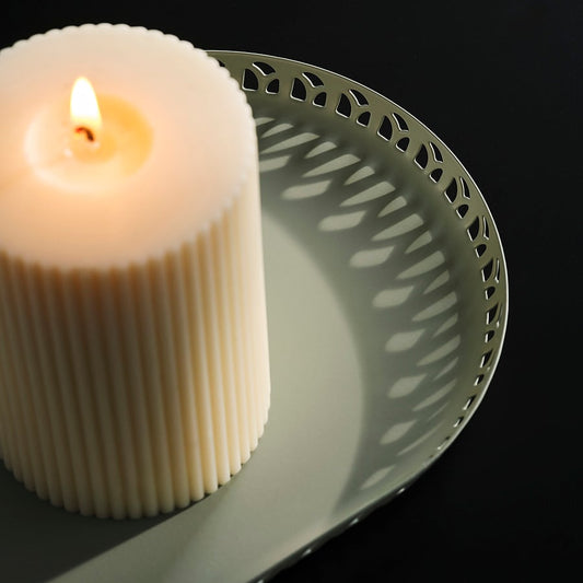 SNÖSISKA candle dish, pale grey-green, 31x15 cm