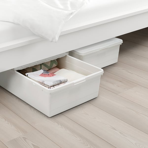 SOCKERBIT storage box with lid, white, 50x77x19 cm