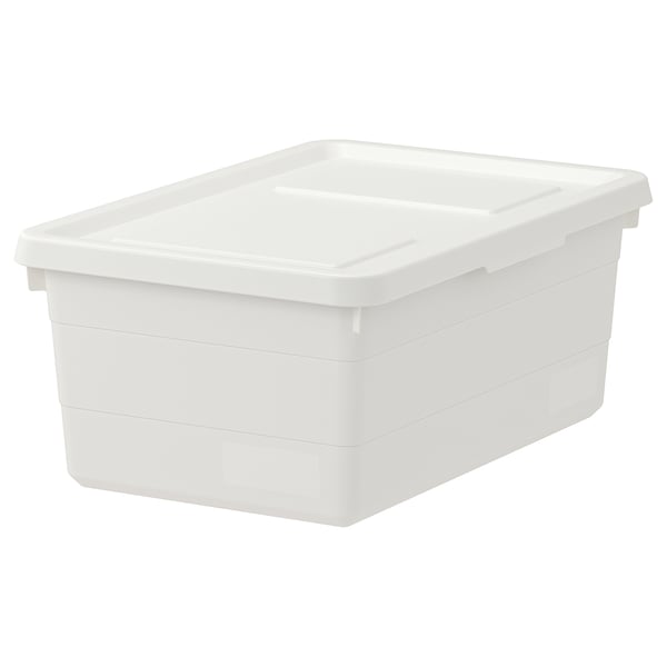 SOCKERBIT box with lid, white, 38x25x15 cm