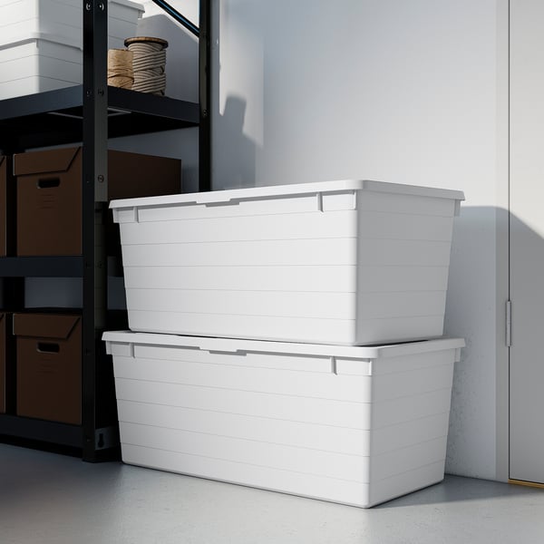 SOCKERBIT storage box with lid, white, 38x76x30 cm