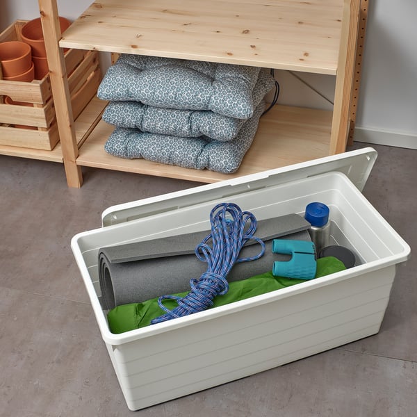SOCKERBIT storage box with lid, white, 38x76x30 cm