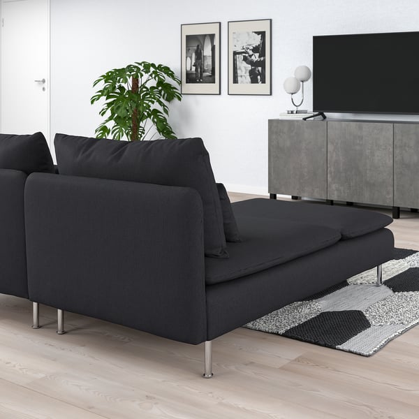 SÖDERHAMN 2-seat sofa with chaise longue, Fridtuna dark grey, 186x14x99 cm