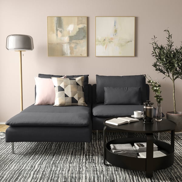 SÖDERHAMN 2-seat sofa with chaise longue, Fridtuna dark grey, 186x14x99 cm