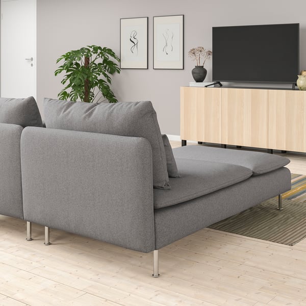 SÖDERHAMN 2-seat sofa with chaise longue, Tonerud grey, 186x14x99 cm