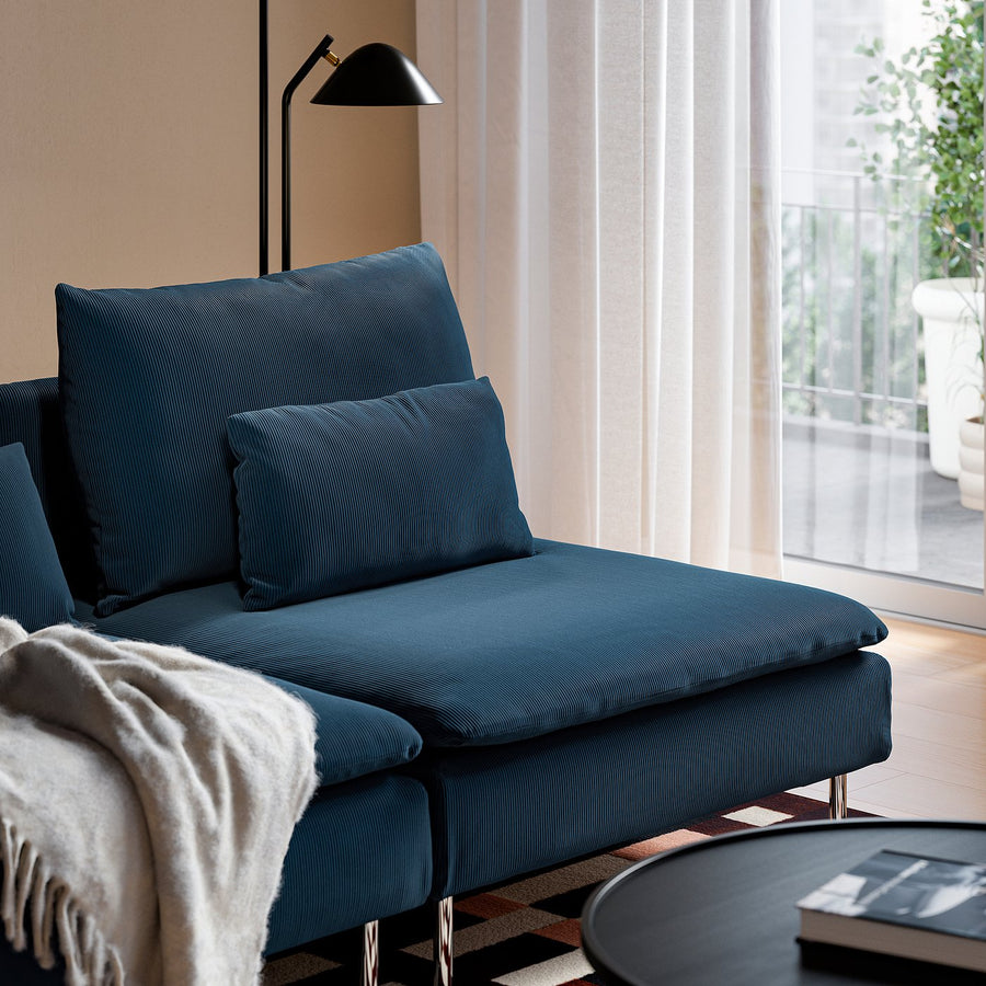 SÖDERHAMN 3-seat sofa, with open end/Kelinge dark blue, 192 cm