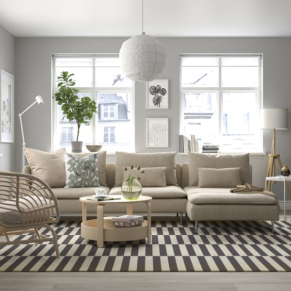 SÖDERHAMN 4-seat sofa with chaise longue, with open end/Hillared beige, 285x14x151 cm