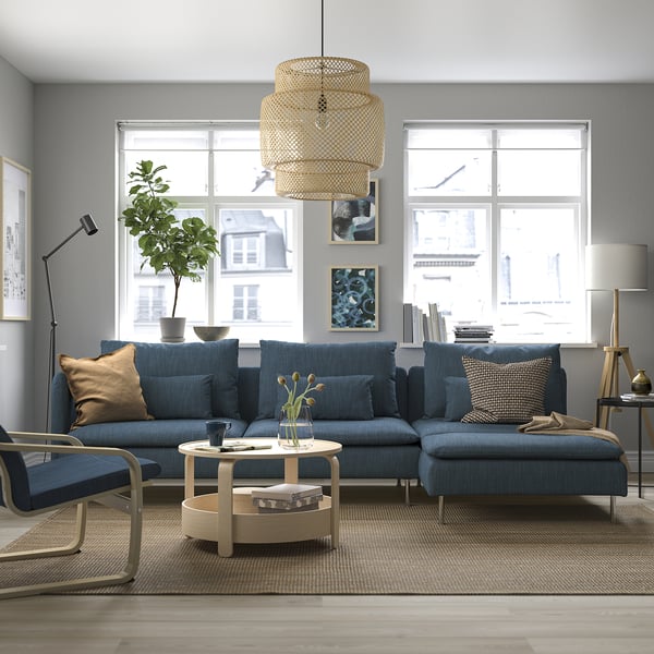 SÖDERHAMN 4-seat sofa with chaise longue, with open end/Hillared dark blue, 291 cm