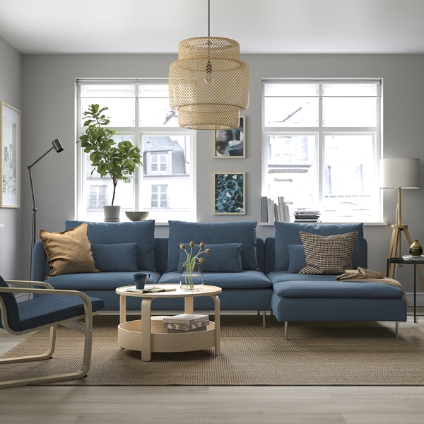 SÖDERHAMN 4-seat sofa with chaise longue, with open end Tallmyra/blue, 291x14x151 cm