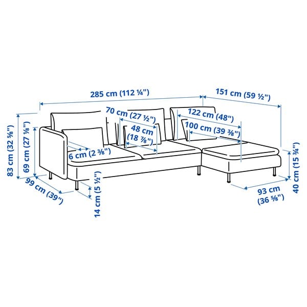 Ikea SÖDERHAMN - 4-seater sofa with chaise-longue, open end/Tallmyra smoky gray