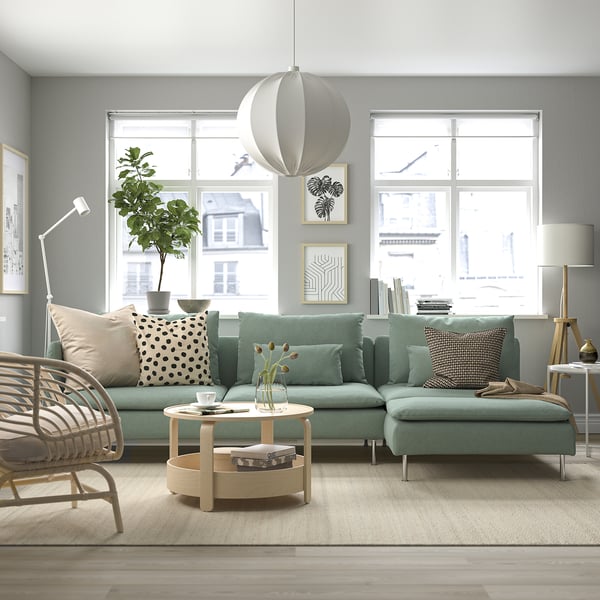 SÖDERHAMN 4-seat sofa with chaise longue, with open end/Tallmyra light green, 291x14x151 cm