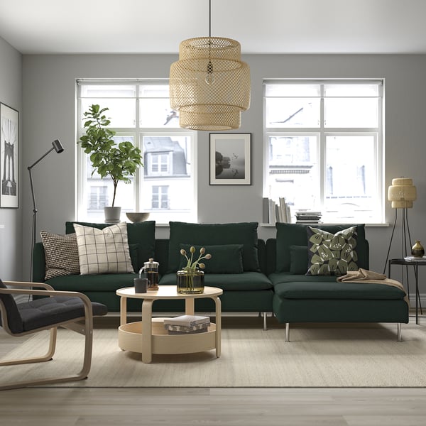 SÖDERHAMN 4-seat sofa with chaise longue, with open end/Tallmyra dark green, 291x14x151 cm