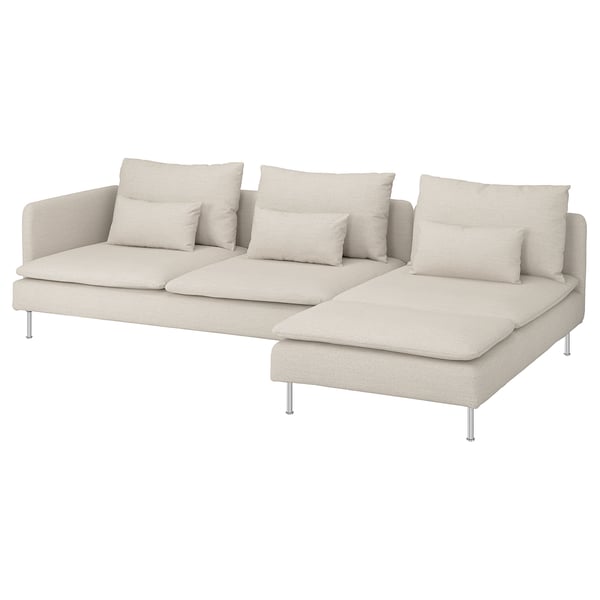 SÖDERHAMN 4-seat sofa with chaise longue, and open end/Gunnared beige, 285 cm