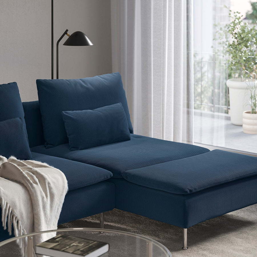 SÖDERHAMN 4-seat sofa with chaise longue, and open end/Kelinge dark blue, 285 cm