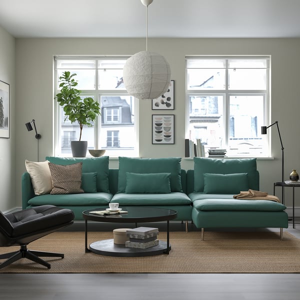 SÖDERHAMN 4-seat sofa with chaise longue, and open end Kelinge/grey-turquoise, 285 cm