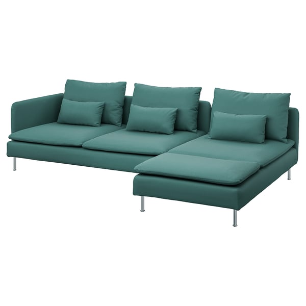 SÖDERHAMN 4-seat sofa with chaise longue, and open end Kelinge/grey-turquoise, 285 cm