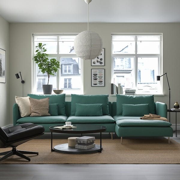 Ikea SÖDERHAMN - 4-seater sofa with chaise-longue, Kelinge grey-turquoise