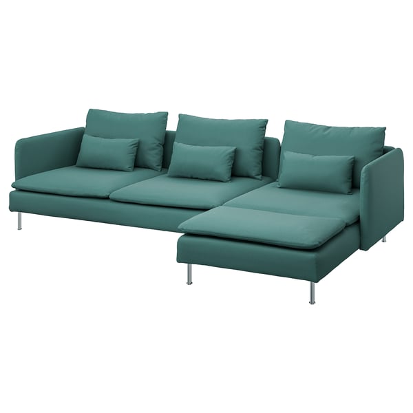 SÖDERHAMN 4-seat sofa with chaise longue, Kelinge grey-turquoise, 291x14x151 cm