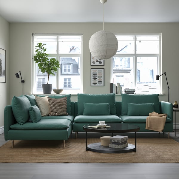 SÖDERHAMN corner sofa, 4-seat, with open end/Kelinge grey-turquoise, 6x14x99 cm