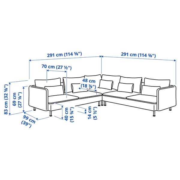 SÖDERHAMN corner sofa, 6-seat, Tallmyra light green, 291x14x99 cm
