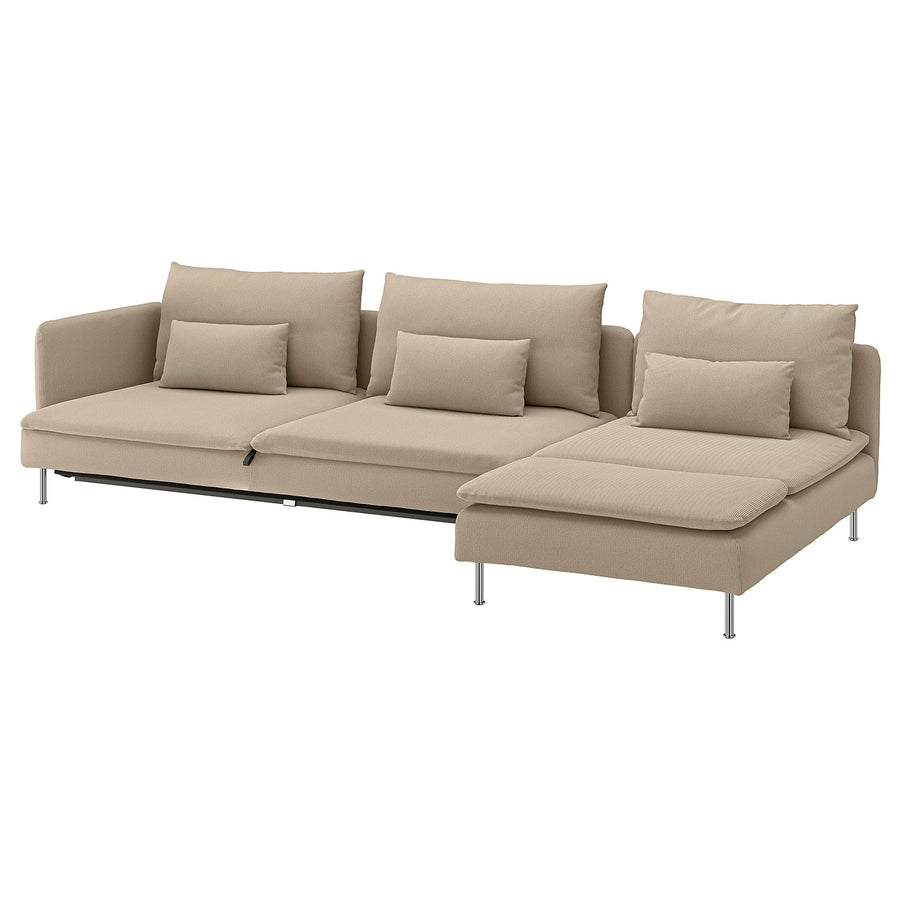 SÖDERHAMN 4-seat sofa-bed, with chaise longue with open end/Kelinge beige