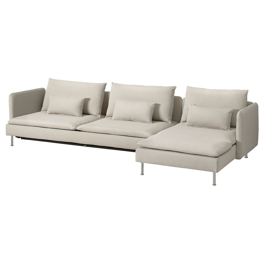 SÖDERHAMN 4-seat sofa-bed, with chaise longue/Fridtuna light beige, 195x156 cm