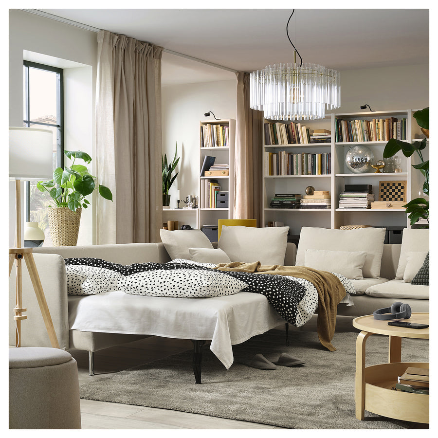 SÖDERHAMN corner sofa-bed, 6-seat, Fridtuna light beige, 195x319 cm