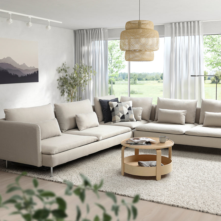 SÖDERHAMN corner sofa-bed, 6-seat, Fridtuna light beige, 195x319 cm